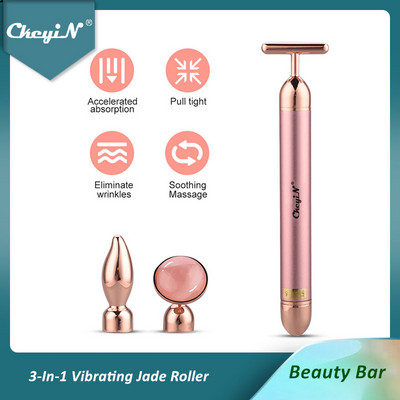CkeyiN 3-în-1 rolă electrică de jad masaj facial vibrator cuarț trandafir bar de frumusețe lifting facial anti-îmbătrânire ridurile strângerea pielii
