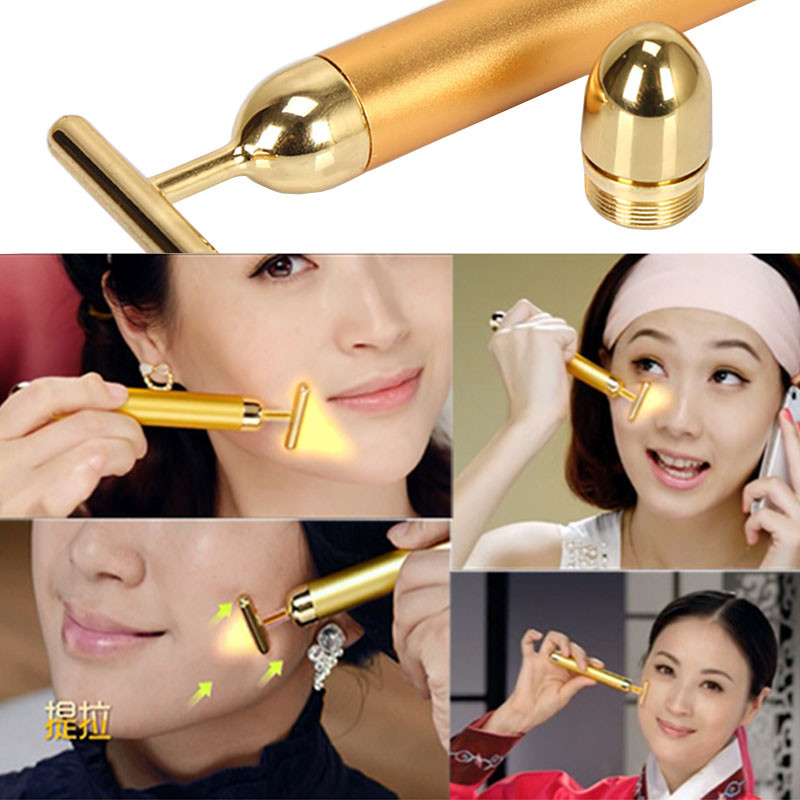 Liekninamasis veido 24k auksinis vibracijos veido grožio baras, pulsuojantis veido stangrinamasis volelis masažuoklis, pakeliantis odą stangrinantis raukšlių lazdelė
