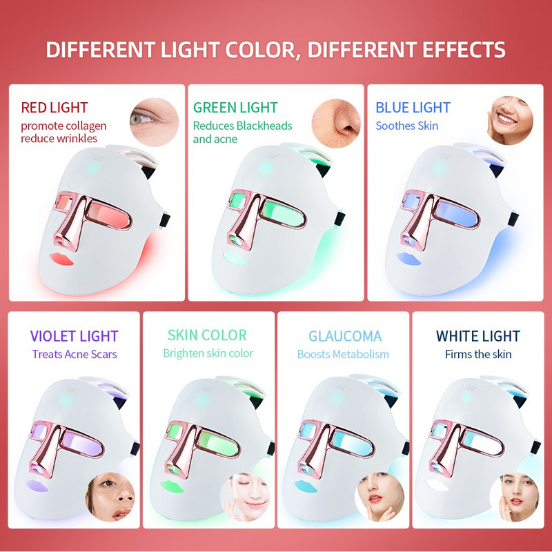 Безжична 7-цветна LED маска за лице Photon Treatment Facal Beauty Mask Подмладяване на кожата против акне, бръчки, грижа за кожата на лицето USB зареждане