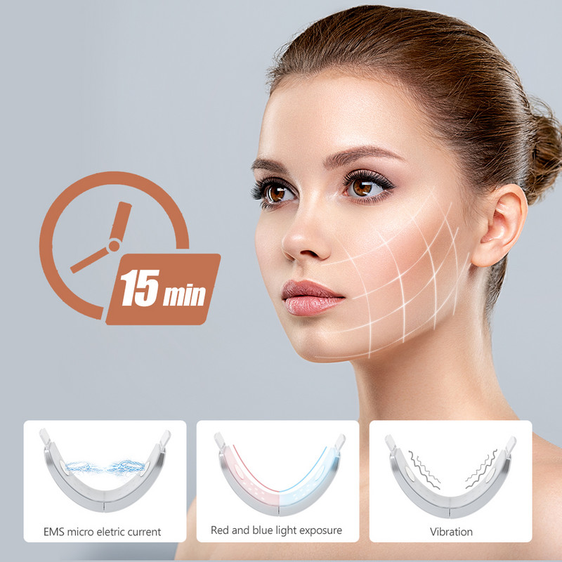 Facial Chin V-Line Up Lift Belt Machine Blue LED Photon Therapy EMS Face Lifting Karcsúsító Vibrációs Masszírozó Dupla állcsökkentő
