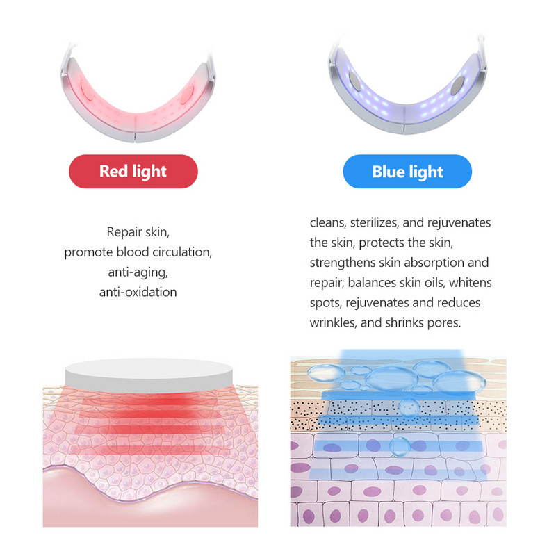 Facial Chin V-Line Up Lift Belt Machine Blue LED Photon Therapy EMS Face Lifting Karcsúsító Vibrációs Masszírozó Dupla állcsökkentő