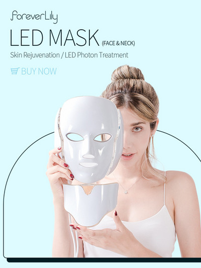 Μάσκα Προσώπου Προσώπου + Λαιμού 7 Χρωμάτων LED με Θεραπεία φωτονίων Λαιμού κατά της ακμής Αφαίρεση ρυτίδων Αναζωογόνηση δέρματος Μάσκα LED Περιποίηση προσώπου