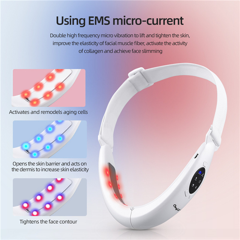 CkeyiN Microcurrent V arcformázó öv EMS arc karcsúsító masszírozó dupla áll eltávolító arcemelő LED foton állkapocs karcsúsító