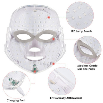 USB Charge 7 Colors Led Mask Red Light Therapy Face Surgical Spa Facial Led Photon Mask for Face Care Beauty θεραπεία ακμής