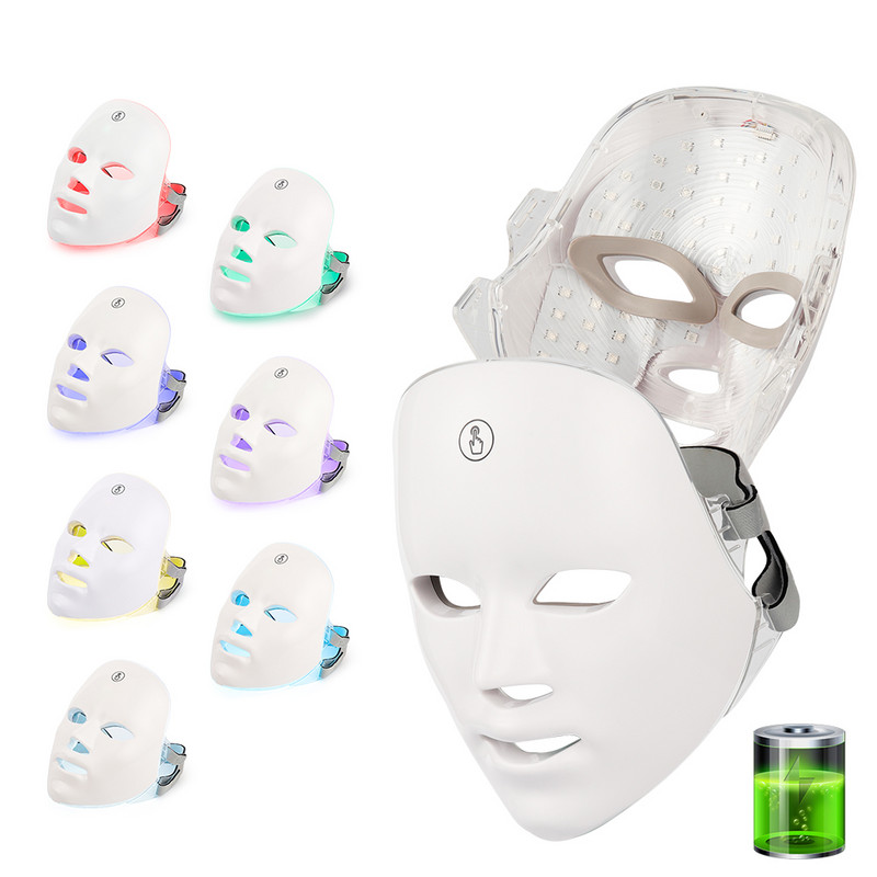 USB Charge 7 spalvų LED fotonų veido kaukė EMS karšto kompreso kaitinimo procedūra veido grožio kaukė Odos priežiūra nuo spuogų raukšlių