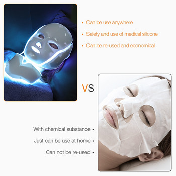 7 цвята LED маска за лице с шия LED светлинна терапевтична маска Подмладяване на кожата Устройство за красота против акне Лифтинг на лицето твърд масажор