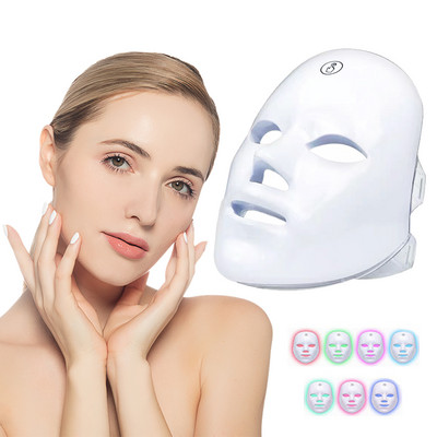 Безжична 7-цветна светлинна маска за лице, терапия с червена светлина, фотонни маски за лице, бръчки, анти-акне, стягане, грижа за кожата, машина за красота