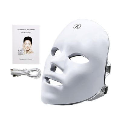 Belaidė 7 spalvų šviesi LED veido kaukė Raudonos šviesos terapijos fotonų veido kaukės nuo raukšlių nuo spuogų stangrinančios odos priežiūros grožio mašina