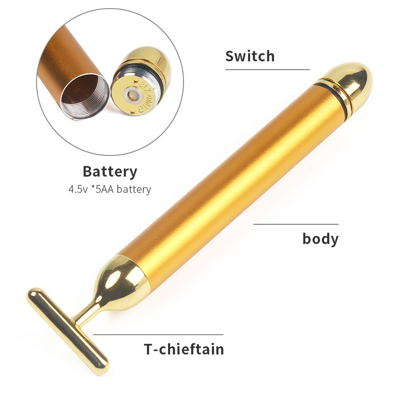 24K Gold Roller Beauty Bar Golden Energy Arcmasszírozó Szépségápolás Vibrációs Arcmasszírozó Lift Feszesítő Ráncsáv