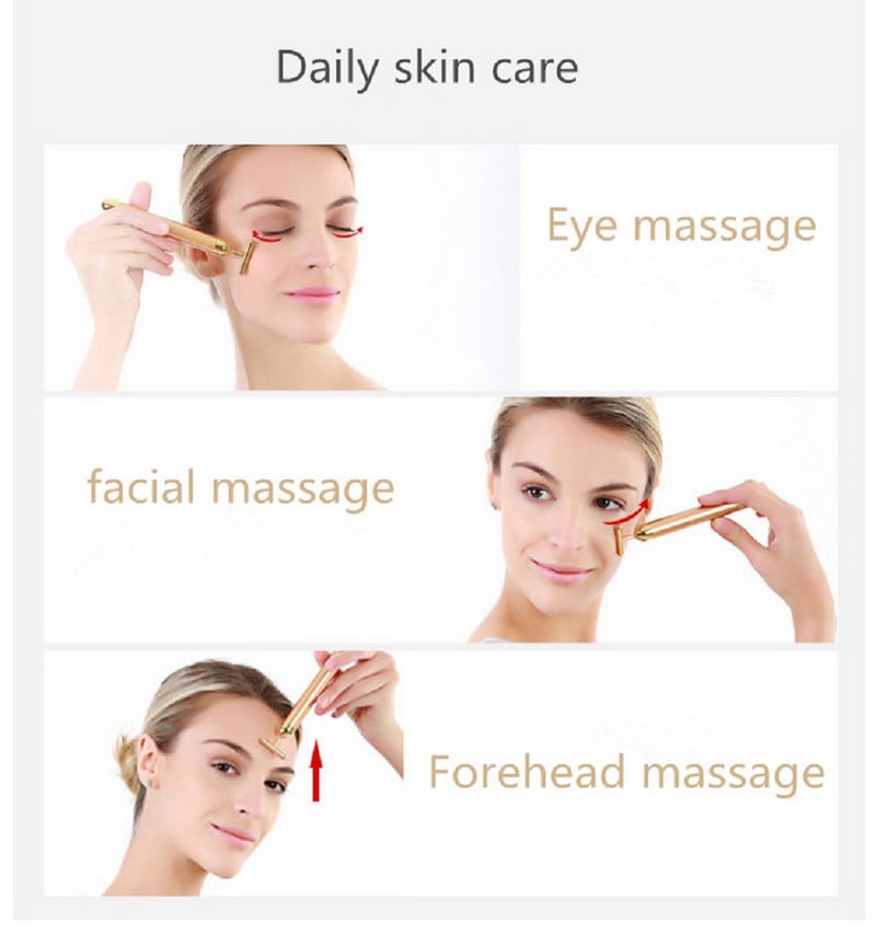 24K Gold Roller Beauty Bar Golden Energy Arcmasszírozó Szépségápolás Vibrációs Arcmasszírozó Lift Feszesítő Ráncsáv