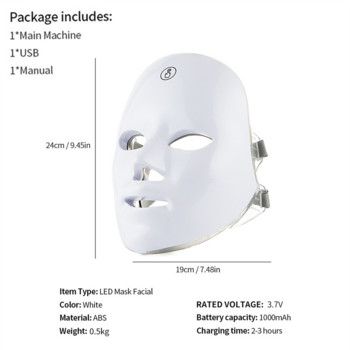 Светодиодна маска за лице Светлинна терапия 7 цвята Лечение против стареене Премахване на петна от акне Бръчки Изсветляване Грижа за кожата на лицето Машина за красота