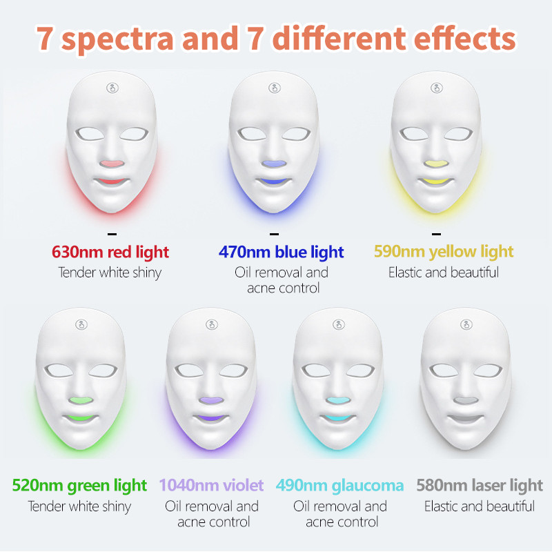 Светодиодна маска за лице Светлинна терапия 7 цвята Лечение против стареене Премахване на петна от акне Бръчки Изсветляване Грижа за кожата на лицето Машина за красота