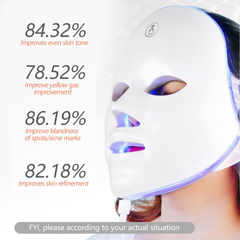 Светодиодна маска за лице Светлинна терапия 7 цвята Лечение против стареене Премахване на петна от акне Бръчки Изсветляване Грижа за кожата на лицето Машина за красота