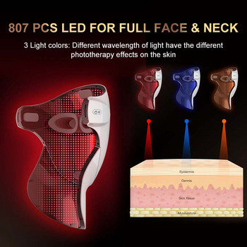 LED Μάσκα Προσώπου Θεραπεία Προσώπου 807PCS Nano LED 3 Χρώμα LED Φωτοδυναμική Θεραπεία κατά της ακμής Αφαίρεση ρυτίδων Brighten Beauty Device