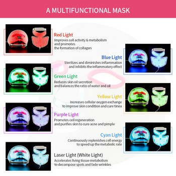 Силиконова маска за лице и шия 7 цвята Photon Facial Beauty Mask Подмладяване на кожата против бръчки Ance Treatment Грижа за кожата LED маска