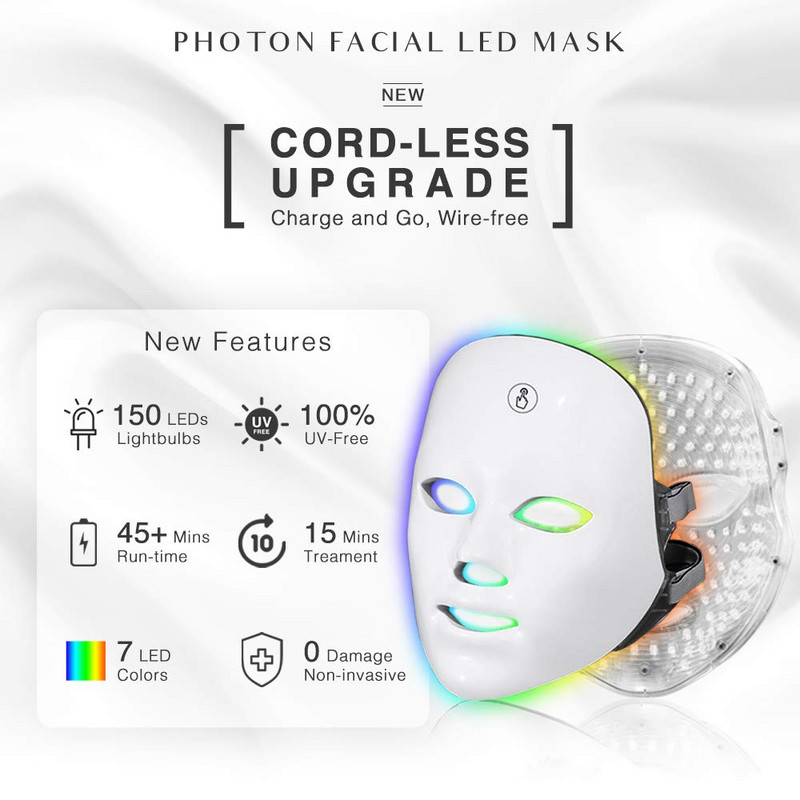 Led maske za lice Svjetlosna terapija 7 boja Photon Red Light Terapija radiofrekvencijom lica Maska za pomlađivanje kože Njega lica USB punjenje