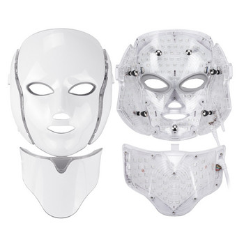 ПОДАРЪЧНА КУТИЯ-Шия+Лице LED маска 7 цвята Светлинна LED маска за лице Подмладяване на кожата Анти акне Фотонна терапия Избелване Стягане