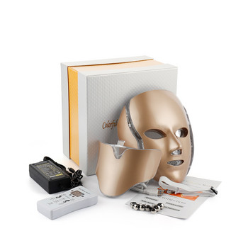 iebilif Gold LED маска за лице с шия 7 цвята Фотонна терапия Красота против бръчки Избелваща машина за подмладяване на кожата