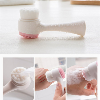 1PC Двойни почистващи масажни четки Продукт за измиване на лицето Инструмент за грижа за кожата Двустранна силиконова четка за почистване на лице Преносим
