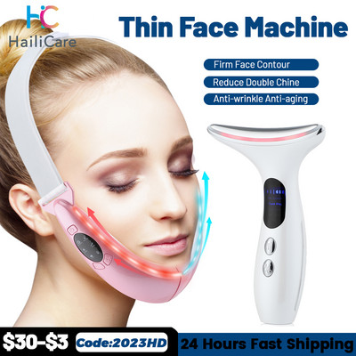 Barbie V-Line Up Lift Belt Machine Blue LED Photon Therapy EMS Lifting facial Masaj de slăbire cu vibrații Reductor dublu de bărbie