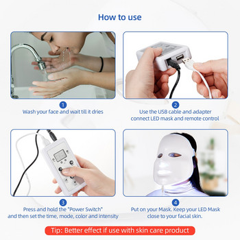 7 цвята LED маска за лице без лечение на врата LED светлинна терапия Фотонна маска за подмладяване Face Beauty Machine Skin Firm