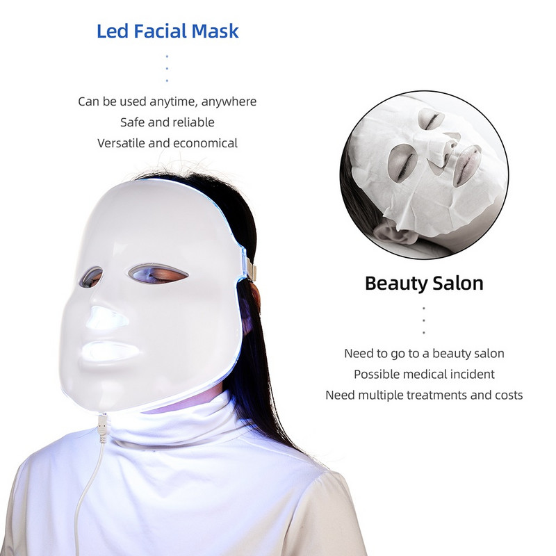 7 boja LED maska za lice bez tretmana za vrat LED svjetlosna terapija Fotonska maska za pomlađivanje Face Beauty Machine Skin Firm