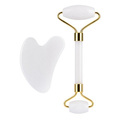 Veido masažuoklis guašo grandiklis veido voleliui Gua Sha Natural Jade White Quartz Roller Celiulito masažuoklio akmens Gua Sha rinkinys