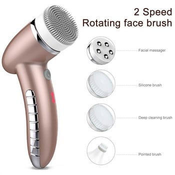 Βούρτσα καθαρισμού προσώπου 4 ΣΕ 1 Sonic Vibration Mini Face Cleaner Σιλικόνη Βαθύς Καθαρισμός Πόρων Ηλεκτρικό μασάζ προσώπου Αδιάβροχο