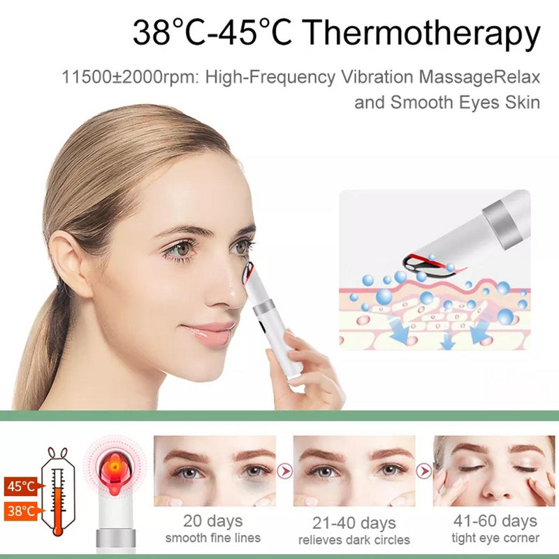 Elektromos szemmasszírozó vibrációs 45 ℃ meleg masszázs Relax Eyes Photo Therapy EMS Eye Skin Lift Anti Age Wrinkle Skin Care Tool
