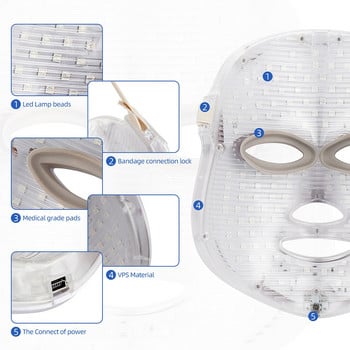 7 Χρώματα Led Facial Mask Beauty Skin Care Αναζωογόνηση ρυτίδων ακμή Αφαίρεση προσώπου Beauty Therapy Whitening Tighten Instrument