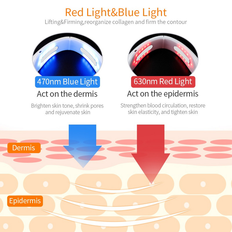 Chin V-Line Up Lift Belt Machine Red Blue LED Photon Therapy Facial Lifting Device Arc karcsúsító Galvanikus masszírozó V-arcápolás