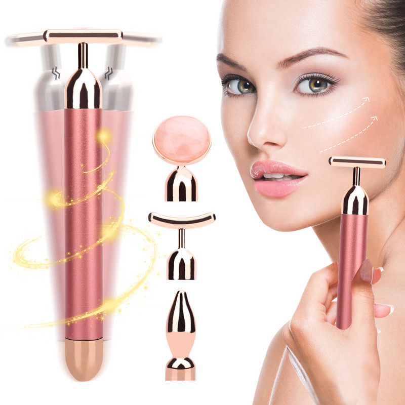 4 az 1-ben Beauty Bar vibráló rózsakvarc arcgörgős szemmasszírozó Jade görgős T/V formájú arc emelő ránctalanító masszázseszköz
