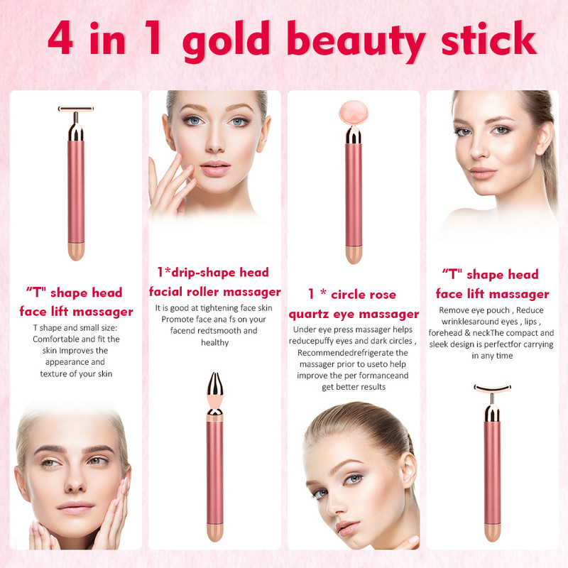 4 az 1-ben Beauty Bar vibráló rózsakvarc arcgörgős szemmasszírozó Jade görgős T/V formájú arc emelő ránctalanító masszázseszköz