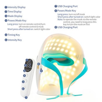 Безжична 7-цветна светлинна LED маска Фотодинамична терапия Подмладяване на кожата Стягане против бръчки Премахване на акне Фотодинамична маска за лице