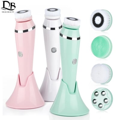 Perie de curățare facială 4 în 1 Dispozitiv de curățare a feței sonic reîncărcabil prin USB Kit SPA facial portabil Masaj facial multifuncțional pentru femei