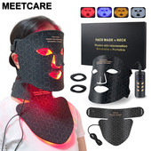 4 spalvų LED veido kaukė SPA šalia infraraudonųjų spindulių mėlyna geltona raudona šviesos terapija veido kaklei NIR fotonų odai stangrinti baltą kaukę nuo paraudimo