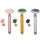 Rolă de jad electrică 2 în 1, vibratoare, cuarț roz, masaj facial, anti-îmbătrânire, riduri, masaj facial, instrument de înfrumusețare pentru îngrijirea pielii