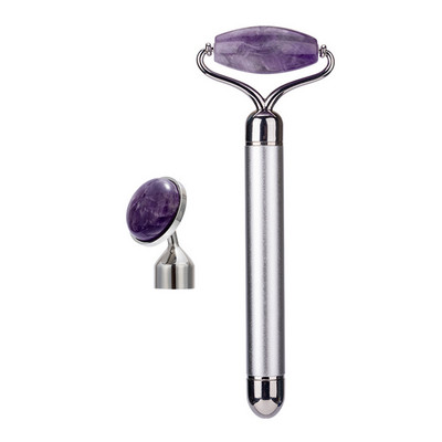 Rolă de jad electrică 2 în 1, vibratoare, cuarț roz, masaj facial, anti-îmbătrânire, riduri, masaj facial, instrument de înfrumusețare pentru îngrijirea pielii