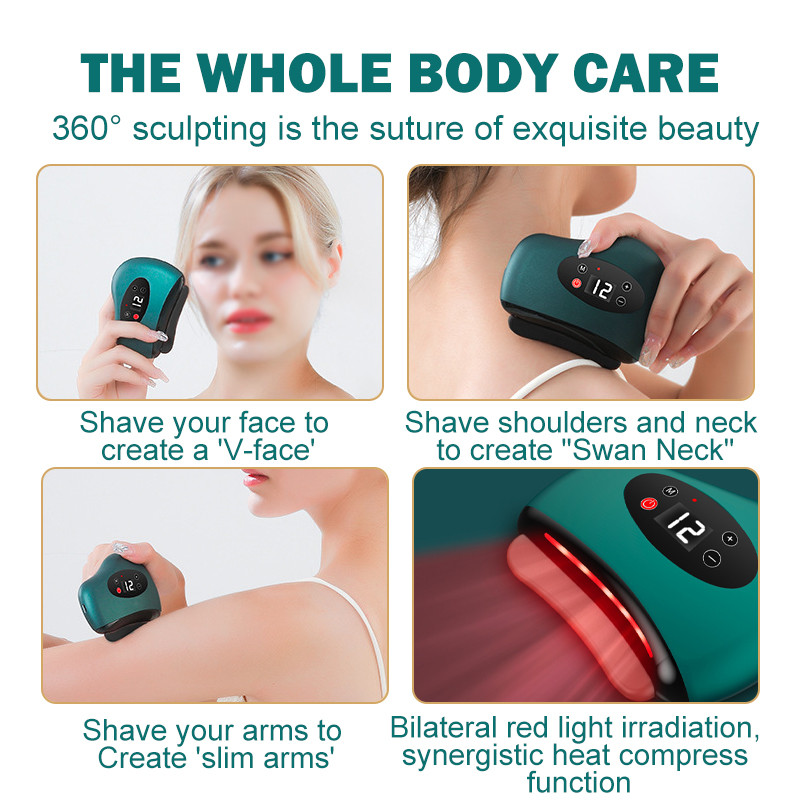 Електрически масажор GuaSha Hot Stone Нагряване Вибрация Остъргване Изгаряне на мазнини Масаж на шията Лифтинг на кожата на лицето Отстраняване на бръчки Инструменти