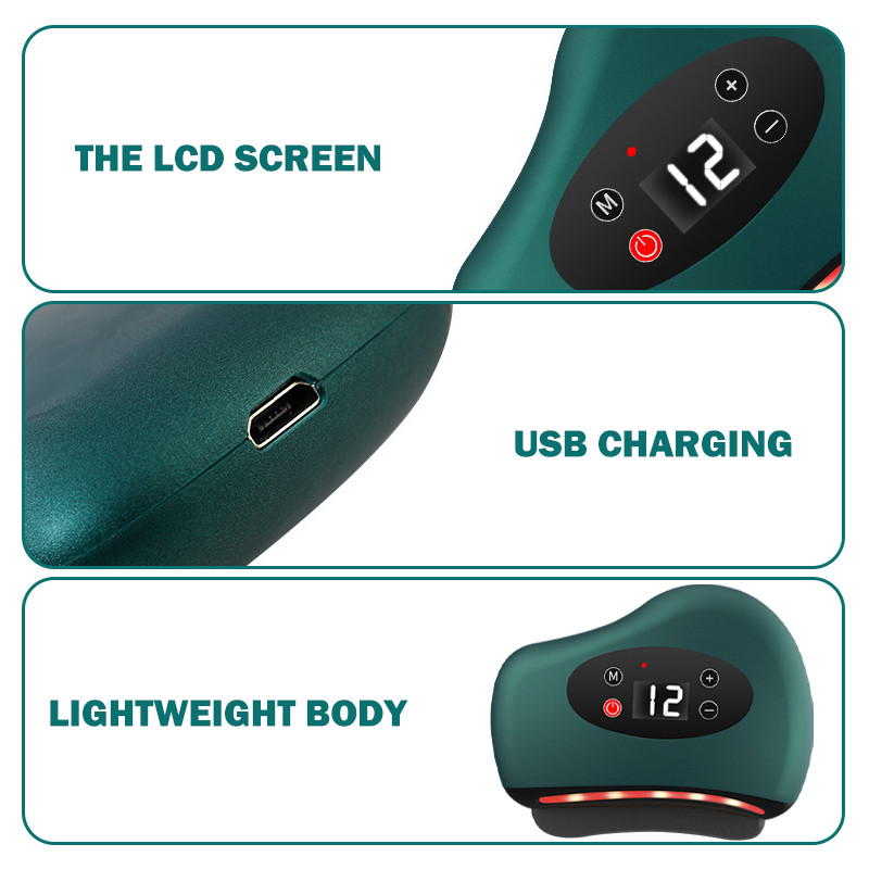 Електрически масажор GuaSha Hot Stone Нагряване Вибрация Остъргване Изгаряне на мазнини Масаж на шията Лифтинг на кожата на лицето Отстраняване на бръчки Инструменти