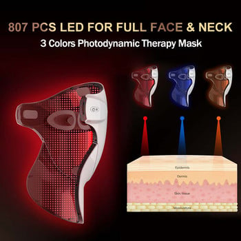 Нова 807Pcs LEDs Face Beauty Mask 3 Colors Light Nano Photodynamic Therapy Visiale Beauty Mask Skin Rejuvenation Anti Acne Mask