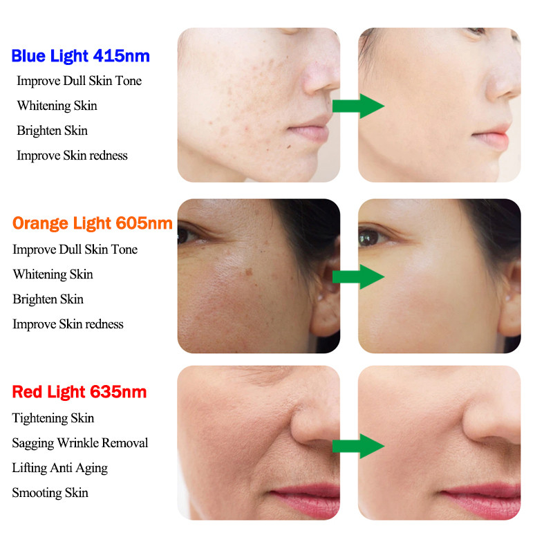 Új 807db LED-es Face Beauty Mask 3 Colors Light Nano Photodynamic Therapy Visiale Beauty Mask Bőrfiatalító akne elleni maszk