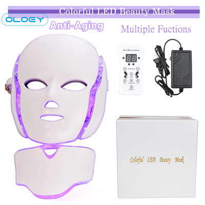 7 spalvų šviesi LED veido kaukė su kaklo veido priežiūros gydymu Beauty Anti-acne Therapy Veido balinimo odos atjauninimo aparatas