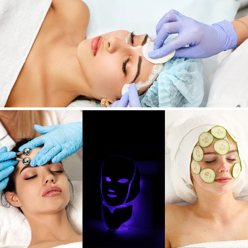7 színű világos LED-es arcmaszk nyakkal, arcápoló kezeléssel Beauty akne elleni terápia arcfehérítő bőrfiatalító gép