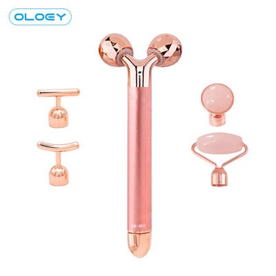 5-în-1 24K Gold Beauty Bar Masaj facial Vibrant electric Cuarț trandafir Rolă 3D Lifting facial Body Facial Gua Sha Jad Roller
