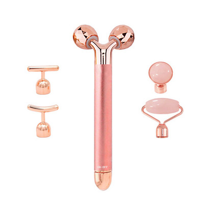 5-în-1 24K Gold Beauty Bar Masaj facial Vibrant electric Cuarț trandafir Rolă 3D Lifting facial Body Facial Gua Sha Jad Roller