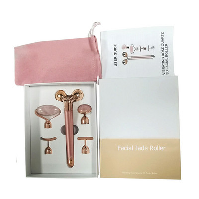 5-în-1 24K Gold Beauty Bar Masaj facial Vibrant electric Cuarț trandafir Rolă 3D Lifting facial Body Facial Gua Sha Jad Roller