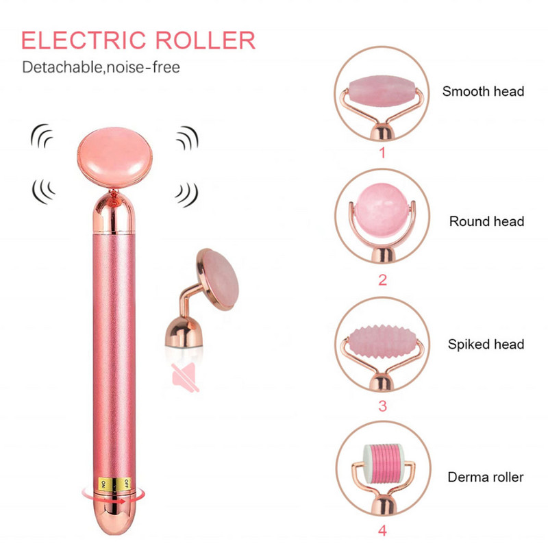 5-în-1 24K Gold Beauty Bar Masaj facial Vibrant electric Cuarț trandafir Rolă 3D Lifting facial Body Facial Gua Sha Jad Roller