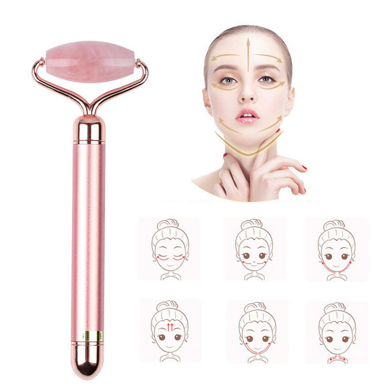 5-în-1 24K Gold Beauty Bar Masaj facial Vibrant electric Cuarț trandafir Rolă 3D Lifting facial Body Facial Gua Sha Jad Roller
