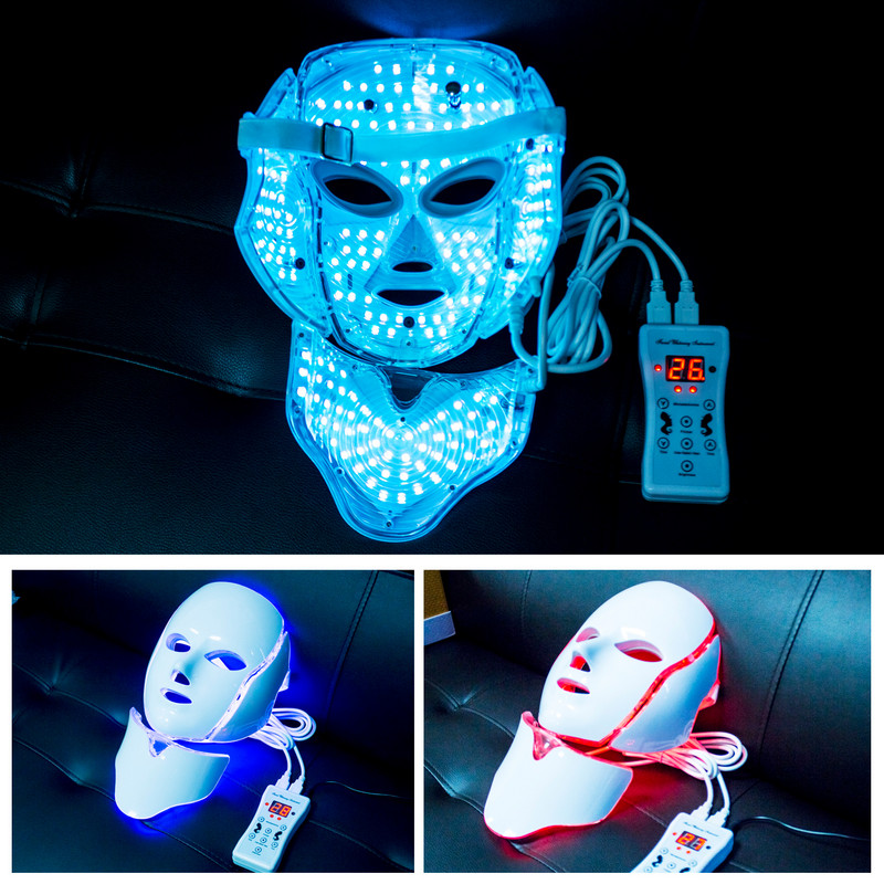 LED Photon Beauty Device 7 Colors Led Facial Mask Led Photon Therapy Face Mask Light Therapy Akne Mask Nyak Beauty Led Mask